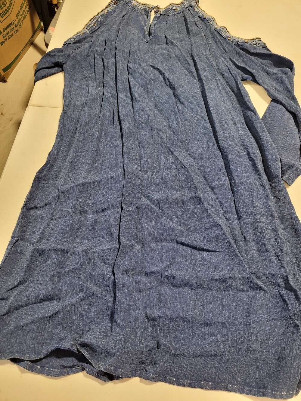 Blue Cold-Shoulder Long Sleeve Boho Dress - Picture 3 of 4